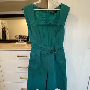 Nanette Lepore Green Pleated Sheath Midi Dress